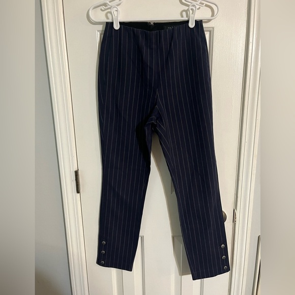 Rag & Bone Womens Size 4 Simone Pants Pinstripe Snap-cuff Blue High Rise Cropped - Picture 1 of 4